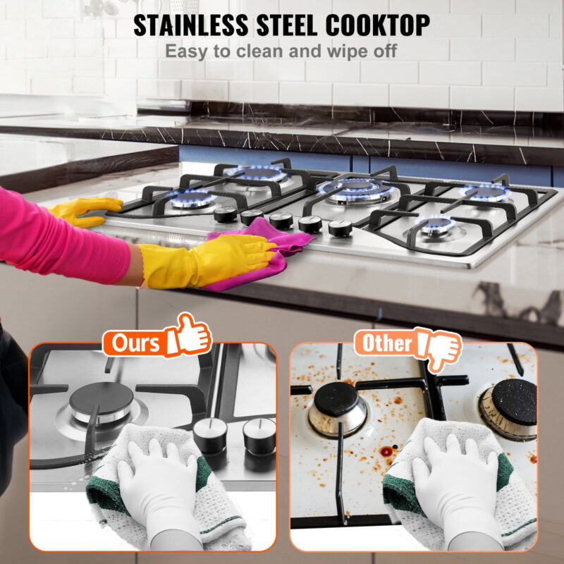 KFFKFF Gas Cooktop Stove Top 30 inch Max 12250BTU 5 Burners Built-in LPG/NG Convertible - Image 6