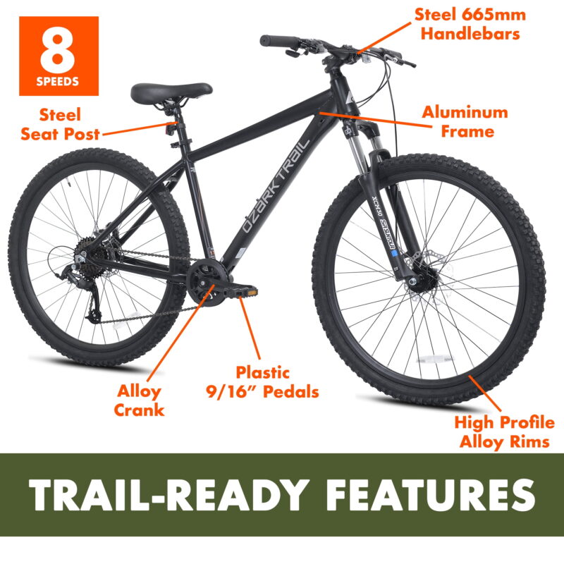 27.5" Ozark Trail Vibe Mountain Bicycle, Medium Frame, Fits Riders 5'3" - 5'8", Black, Adult - Image 5