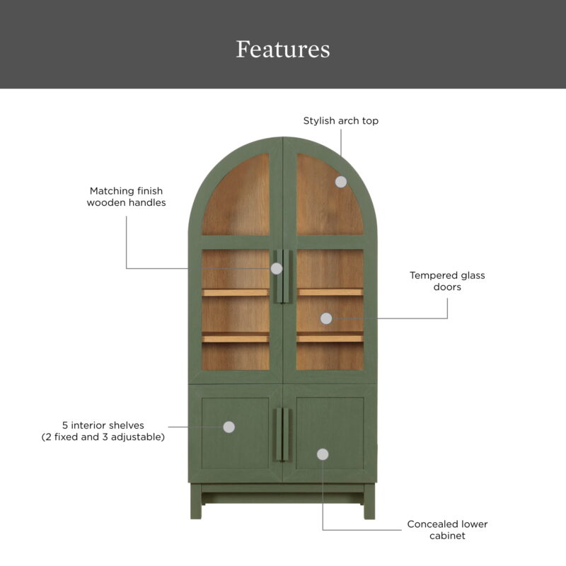 Better Homes & Gardens Juliet Kitchen Rounded Arch Cabinet, Deep Green Finish - Image 4