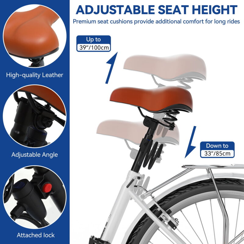 Uforic 26" 7-Speed Beach Cruiser Bike for Adults  – Adjustable Seat in White - Image 5