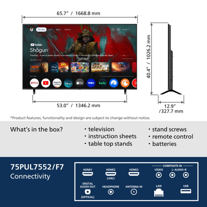 Philips 75" Class 4K Ultra HD (2160p) Google Smart LED TV (75PUL7552/F7) (New) - Image 5