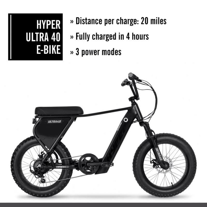 Hyper Bicycles Ultra 40 20" 36V Electric Bike for Adults, 250W E-Bike Motor, Matte Black - Image 3
