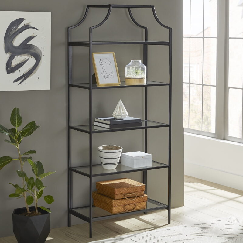 Better Homes & Gardens 71" Nola 5 Shelf Etagere Bookcase, Black Finish - Image 3