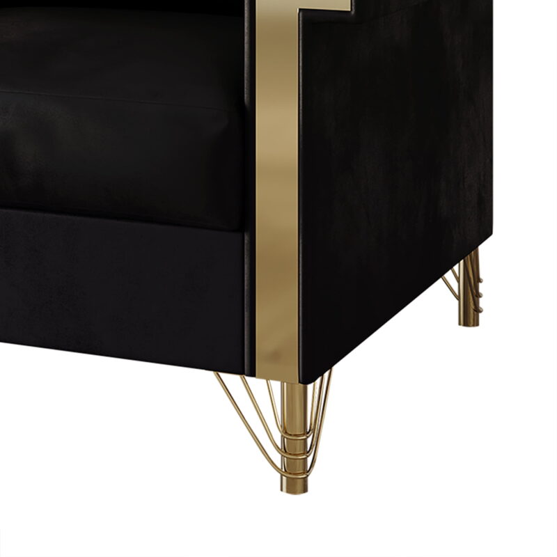 Castle Place Comtemporary Glam Velvet Upholstered Sofa, Black - Image 5