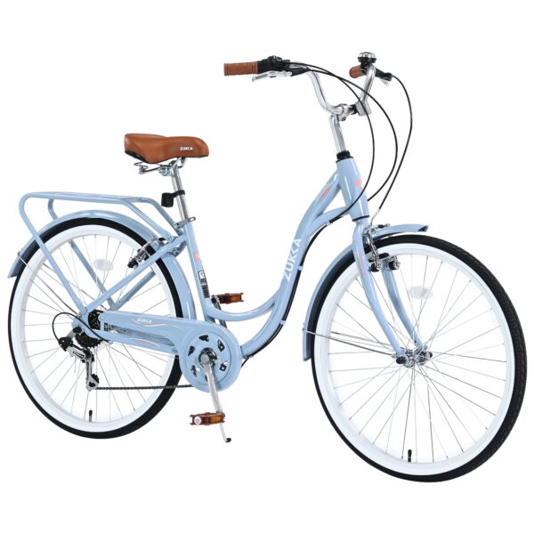 Aukfa 24" Cruiser Bike, 7 Speed Bicycle Hybrid Bikes for Women Girls Ladies, Blue