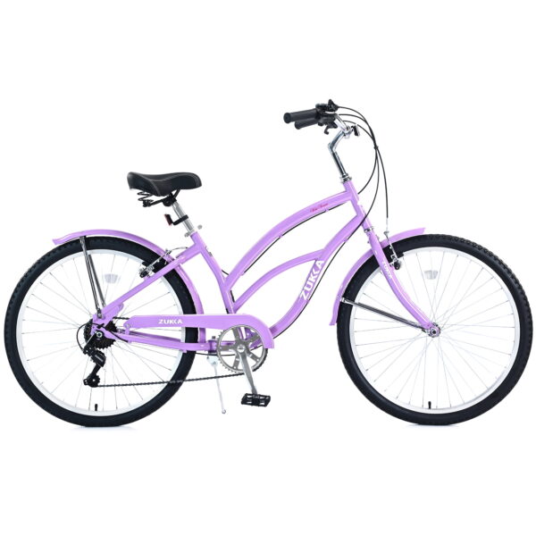 Aukfa 26" Cruiser Bike, 7 Speed Bicycle Hybrid Bikes for Women Girls Ladies,Purple