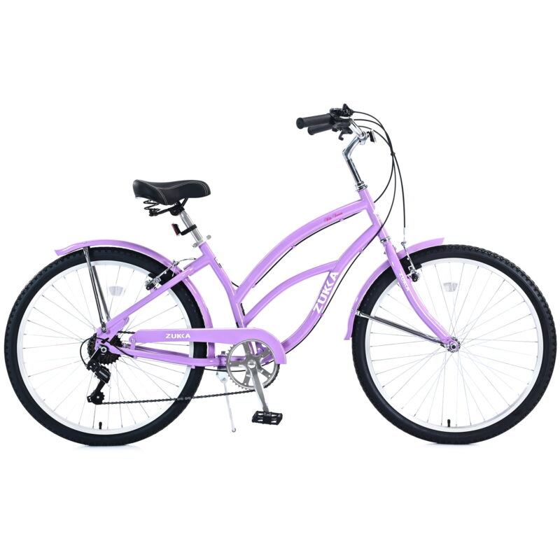 Aukfa 26" Cruiser Bike, 7 Speed Bicycle Hybrid Bikes for Women Girls Ladies,Purple