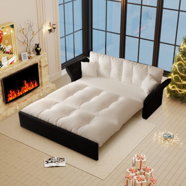 Aukfa 74.8" Queen Pull Out Sofa Bed, Convertible Loveseat Sleeper Sofa Couch with 2 Pillows, Tufted, Beige