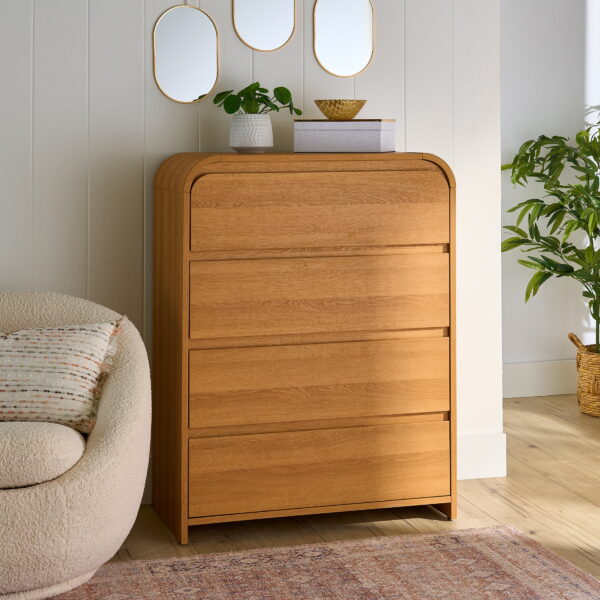 Better Homes & Gardens Juliet 4 Drawer Dresser, Light Honey Finish