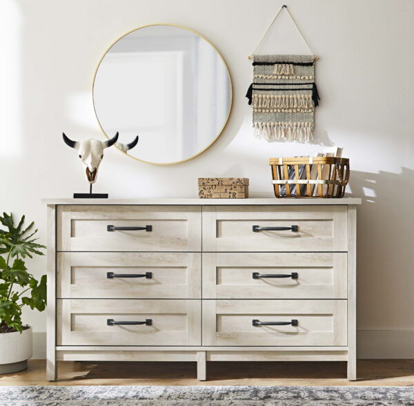 Better Homes & Gardens Modern Farmhouse 6-Drawer Dresser, Rustic White Finish
