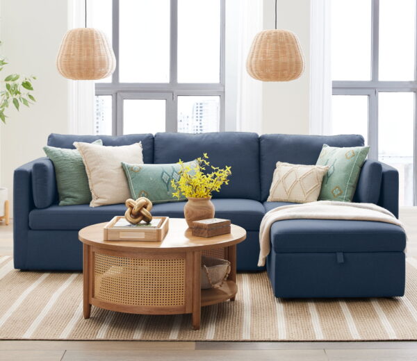 Better Homes & Gardens Modular Sectional Sofa with Storage Ottoman, Blue