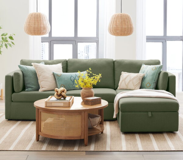 Better Homes & Gardens Modular Sectional Sofa with Storage Ottoman, Olive