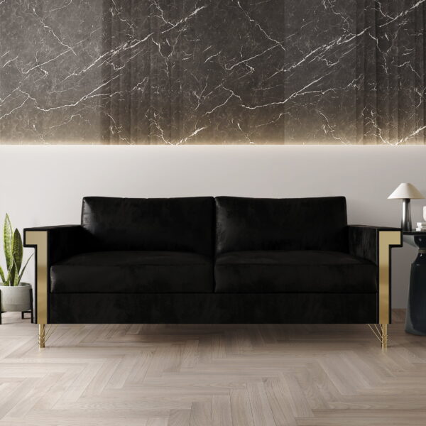 Castle Place Comtemporary Glam Velvet Upholstered Sofa, Black