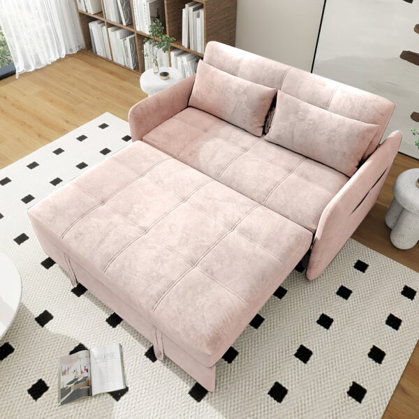 DEALTOPS 55'' Velvet Sleeper Sofa Bed,Pull-Out Loveseat with USB Ports, Pink, Full Size