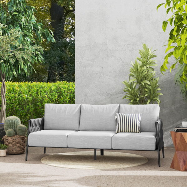 EAST OAK 3 Seats Outdoor Conversation Set Patio Furniture with Waterproof Thick Cushions Black & Grey