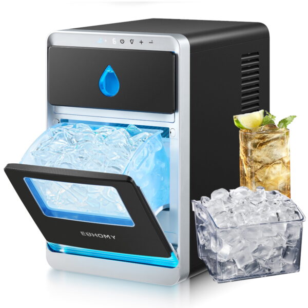 EUHOMY Crescent Countertop Ice Maker, 1500 Cubes/Day, Dual-Side Tech, Auto Clean, Crystal Clear Ice