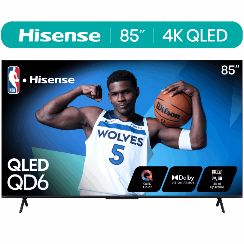 Hisense 85-Inch Class QD6 Series QLED UHD 4K HDR Google Smart TV (85QD6N) - QLED, Dolby Vision, Dolby Atmos, 4K AI Upscaler, Motion Rate 120, HDR 10+, Game Mode Plus, Voice Remote