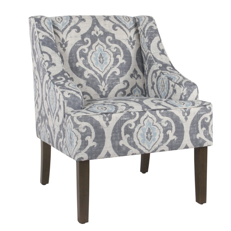 HomePop Classic Swoop Accent Chair - Blue and White Damask
