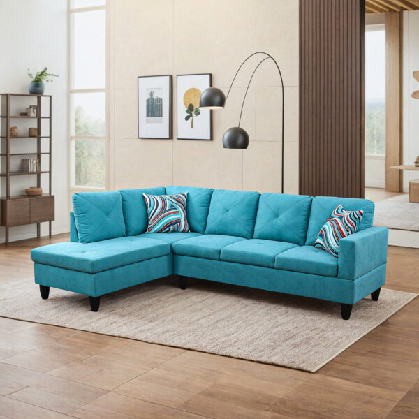 Hommoo Flannelette 4-Seat L-Shape Sectional Couch Sofa, Living Room Furniture Sets, Green(No Ottoman)