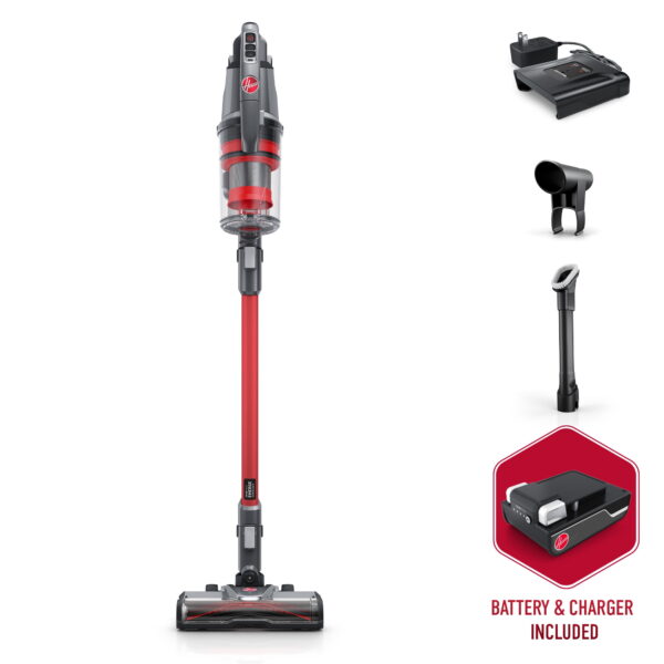 Cordless Stick Hoover ONEPWR Emerge Essentials Vacuum, 45 Minute Run Time, Pet Hair Tangle Guard, 7.3 Pounds, Multi-surface, with Handheld Vacuum Cleaner, Red