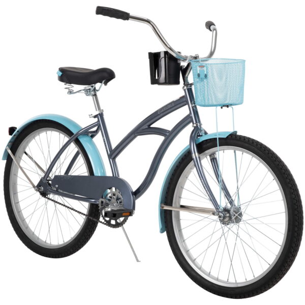 Huffy Carlisle Girls Cruiser Bike, 24" Wheels, Basket, Comfort Saddle, Gray