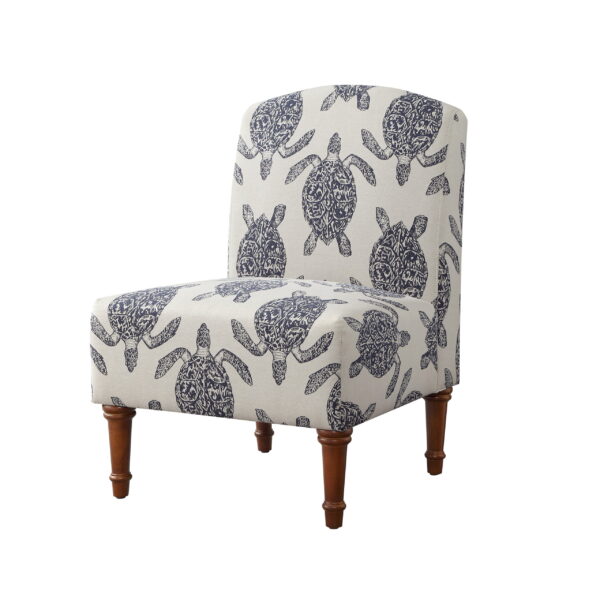 Linon Hawksbill Upholstered Turtle Print Armless Accent Chair in Blue & Cream