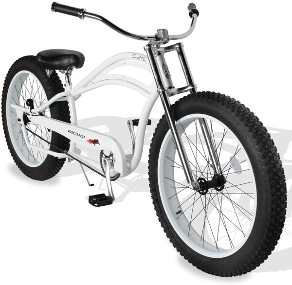 MICARGI 26" Retro Beach Cruiser Bike Single Speed Fat Tire Bicycle Seattle -WHITE
