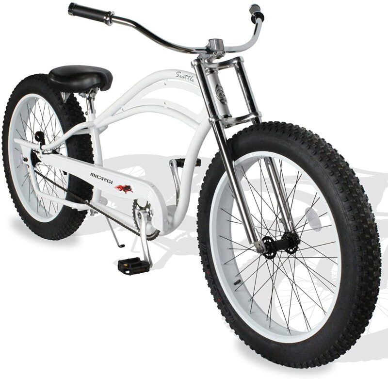 MICARGI 26" Retro Beach Cruiser Bike Single Speed Fat Tire Bicycle Seattle -WHITE