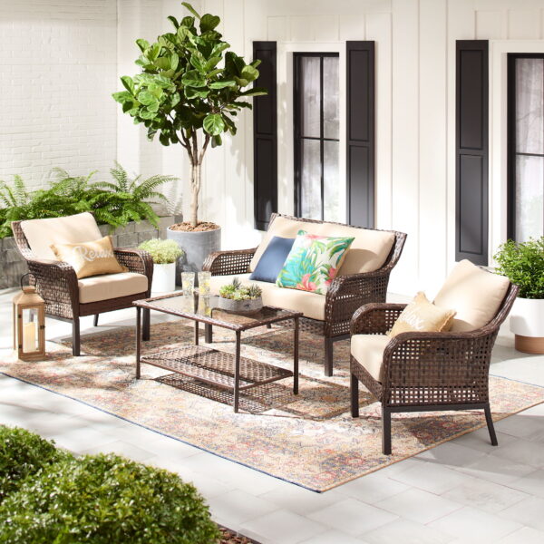 Mainstays Tuscany Ridge 4-Piece Wicker Outdoor Conversation Set, Beige