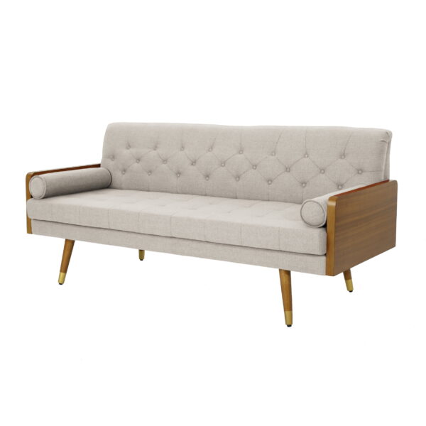 Noble House Orlando Mid Century Modern Tufted Fabric Sofa, Beige