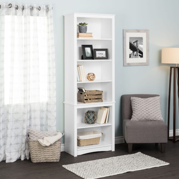 Prepac Home Office Modern 80" Tall Bookcase with Adjustable Shelves, White