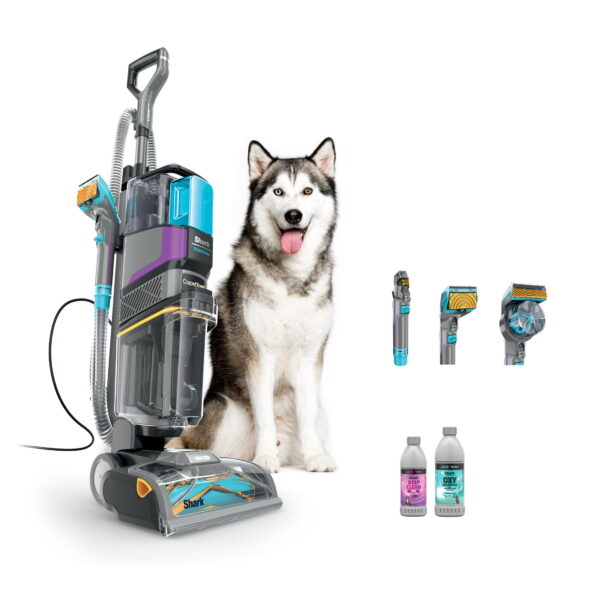 Shark CarpetXpert HairPro with StainStriker Technology, Built-in Spot & Stain Eliminator, Upright Vacuum; 12 oz Deep Clean Pro; 16 oz Oxy Multiplier, EX300