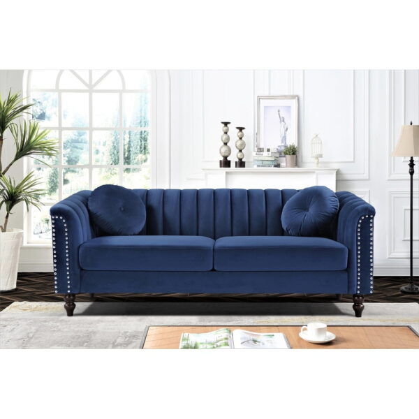 US PRIDE FURNITURE Hills Tufted Back Nailhead 75.2" Sofa-Dark Blue