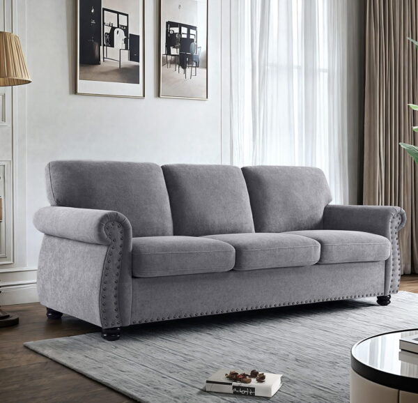 US Pride Furniture 91 in. Wide Rolled Arm Velvet Modern Rectangle Sofa in Grey For Home