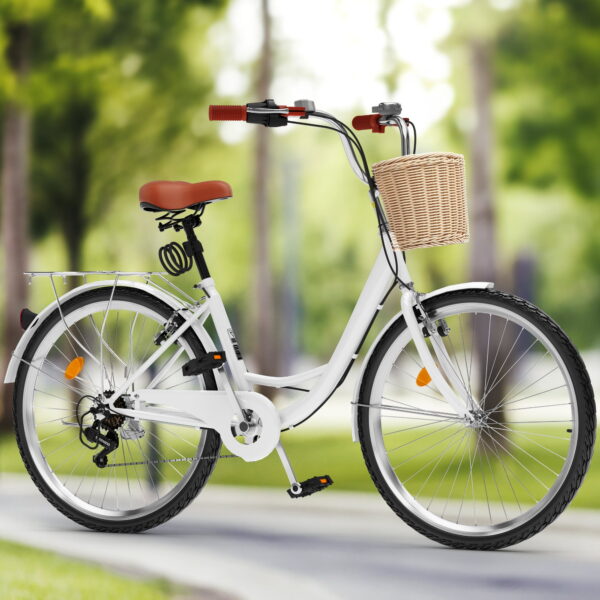 Uforic 26" 7-Speed Beach Cruiser Bike for Adults  – Adjustable Seat in White