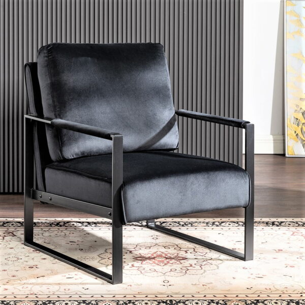 US Pride Furniture Hosam 25.4" Velvet Upholstery Metal Arms Chair Black