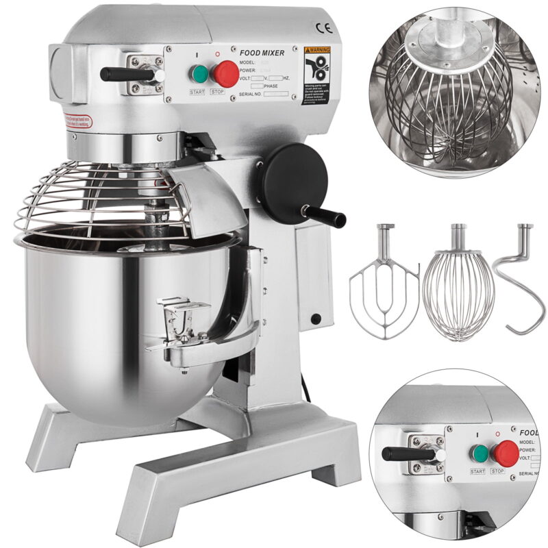 BENTISM Commercial 15 qt Stand Mixer, Silver with Flat Beater, Dough Hook, Wire Whip