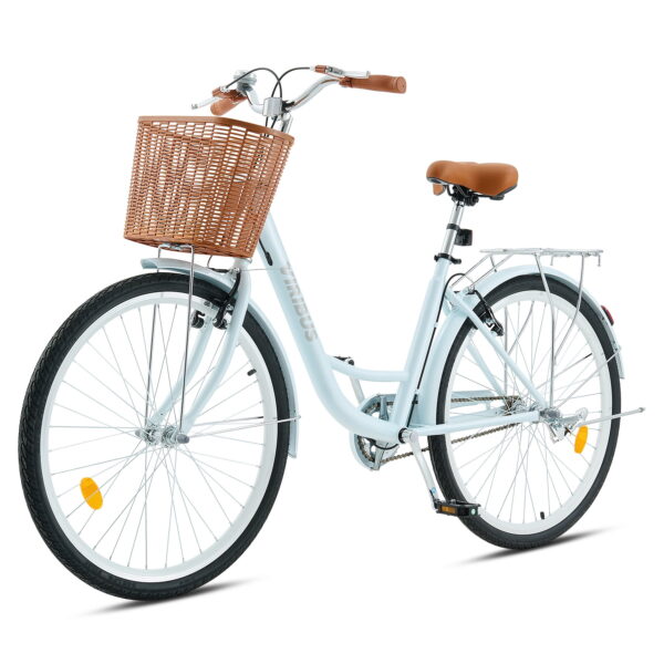 Viribus 24" City Cruiser Bicycle for Women,with Carbon Steel Frame Dual V Brakes Basket for Women Adults,Mint