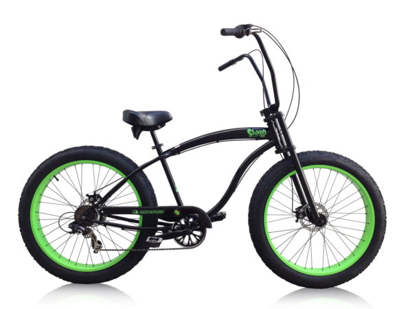 Wonder Wheels 26" Beach Cruiser Three Piece Crank, Alloy Neon Green Rims, Black Spokes, Black Tire 26 X 4.0, Without Fender - Black