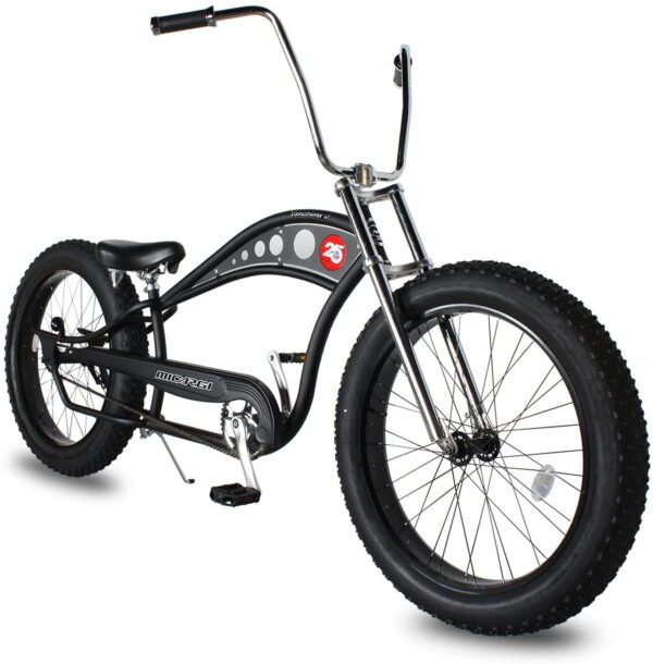 WonderWheels 26" Stretch Cruiser Coaster Brake Triple Tree Fork, Handlebars Hi-rise, Alloy Black Rims. 26x3.0 26H Black Tire - Matte Black
