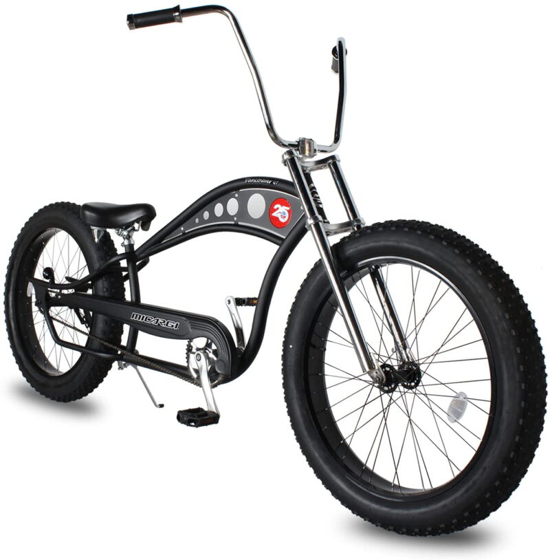 WonderWheels 26" Stretch Cruiser Coaster Brake Triple Tree Fork, Handlebars Hi-rise, Alloy Black Rims. 26x3.0 26H Black Tire - Matte Black