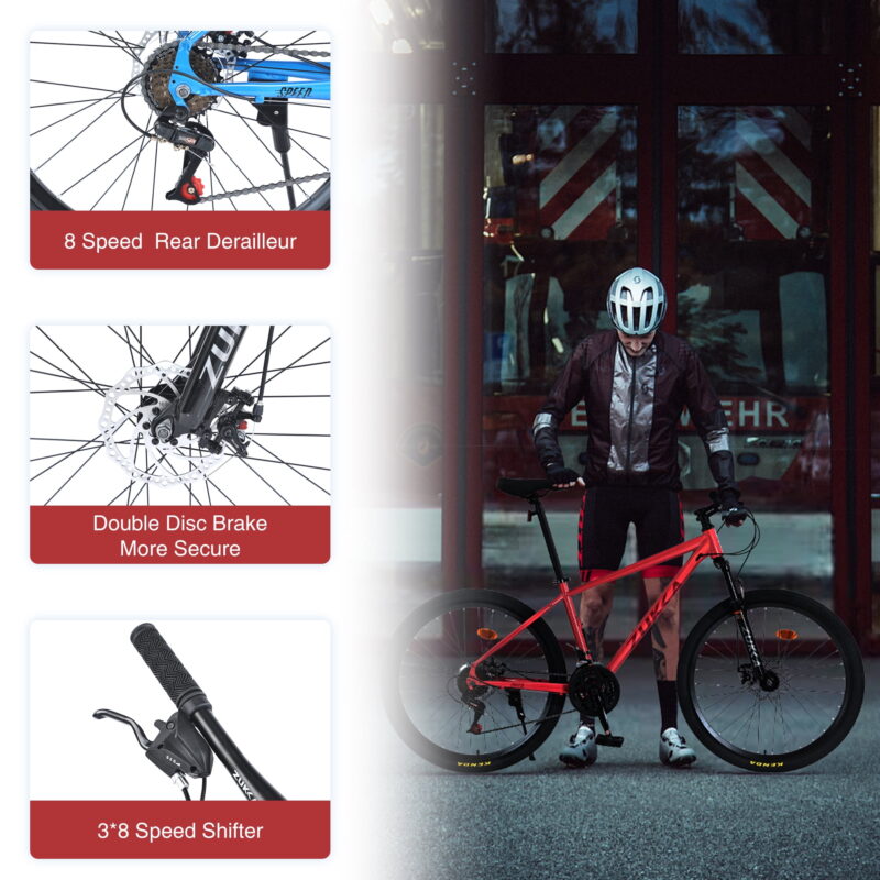 Aukfa 26" Mountain Bike for Men/Women,24 Speed Adult Bicycle Suspension Fork,Fits Riders 5'4" - 6'2"Red - Image 6