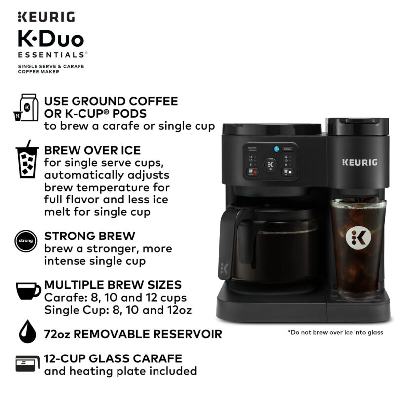 Keurig K-Duo Essentials, Hot & Iced Single-Serve K-Cup Pod Coffee Maker & Carafe, Black - Image 4