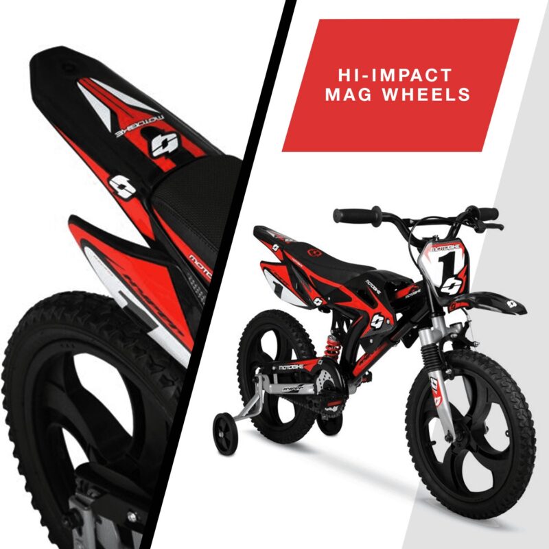 16" Hyper Moto Bike, 16" Mag Wheels, Training Wheels, Child Bicycle, Ages 5-7 Years, Black/Red - Image 4