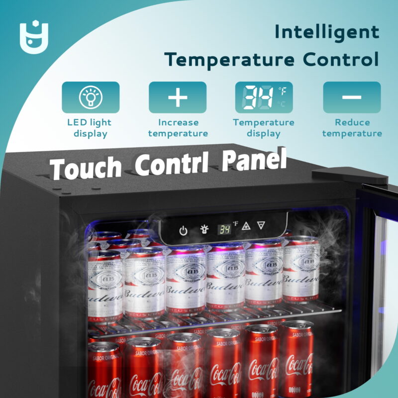 EUHOMY 125 Can Beverage Refrigerator and Mine Cooler with Glass Door for Soda Beer or Wine - Image 5