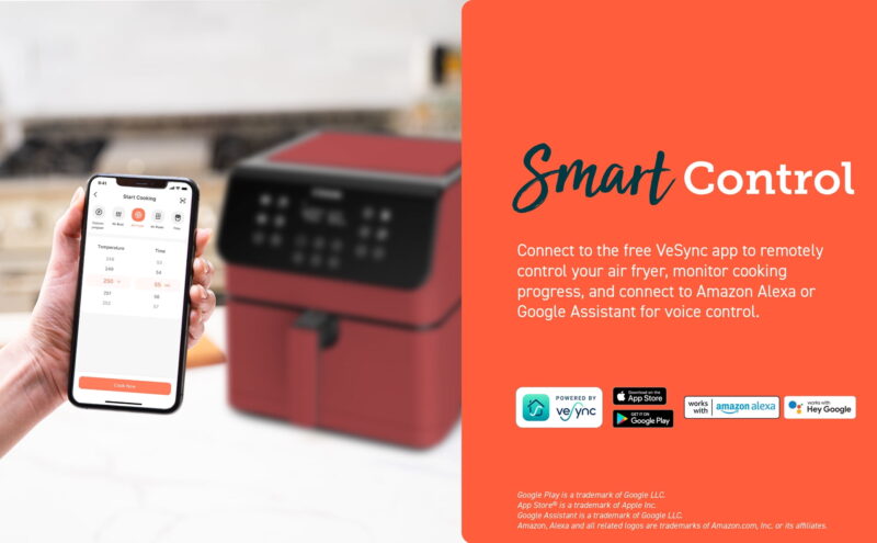 COSORI Pro II 5.8-Quart Smart Air Fryer, 12-in-1, Walmart Exclusive Bonus, Voice Control, Red - Image 7