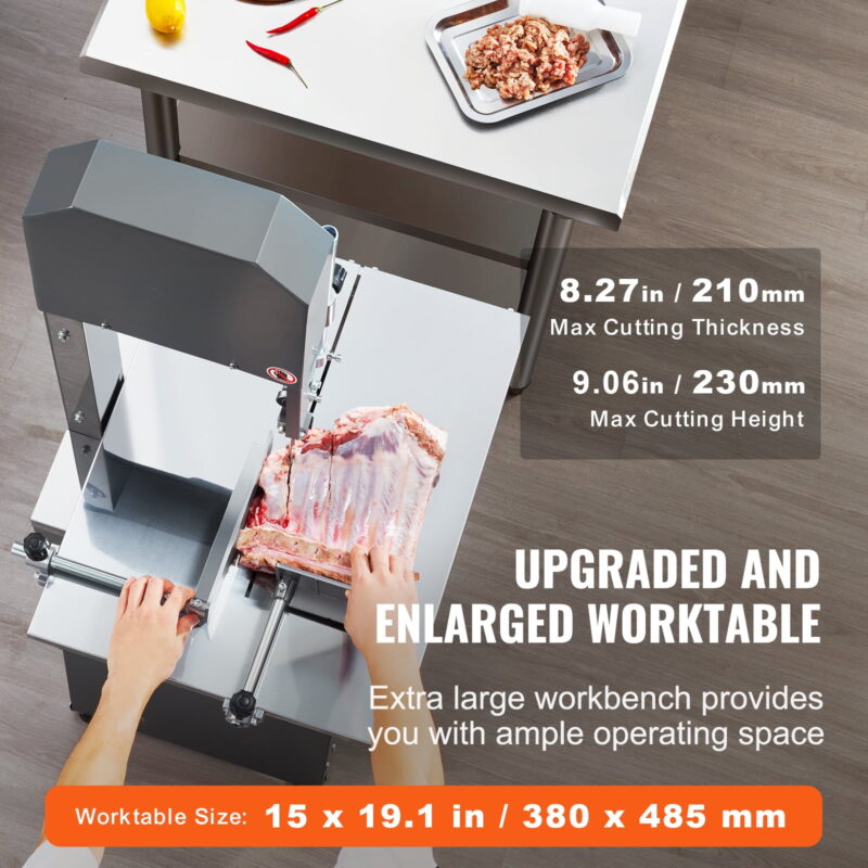 KFFKFF Electric Meat Cutting Band Saw and Grinder Electric Bone Saw, 550W Stainless Vertical Cutter, 19.1"x15" Table, Cuts 7.09" Thick - Image 3