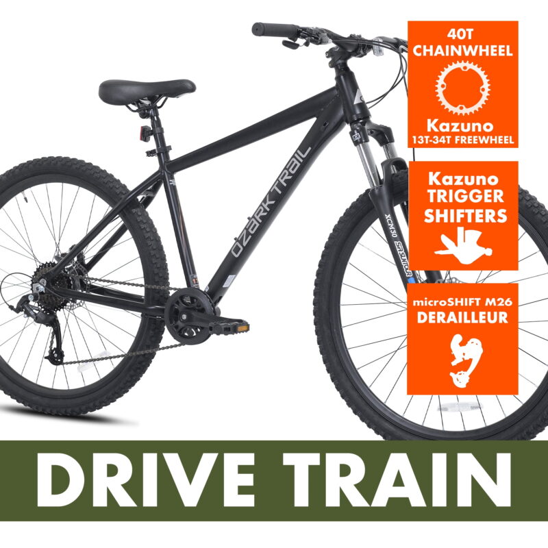 27.5" Ozark Trail Vibe Mountain Bicycle, Medium Frame, Fits Riders 5'3" - 5'8", Black, Adult - Image 4