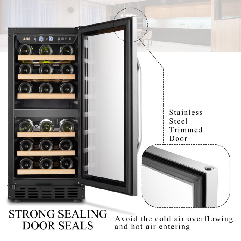 Lanbo 26 Bottle Under Counter Dual Zone Wine Cooler Refrigerator 15 inch Width - Image 7