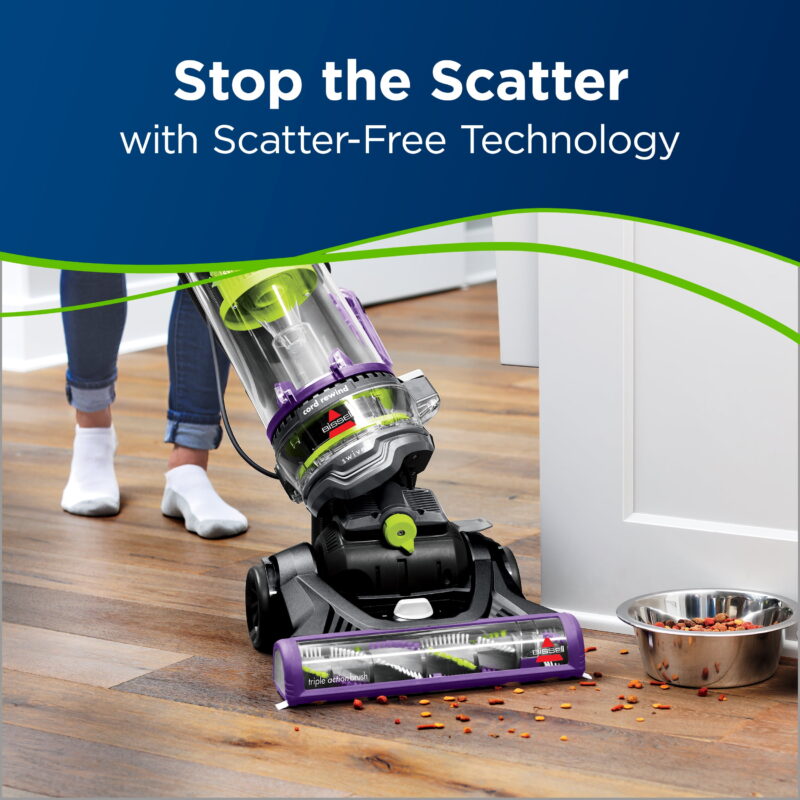BISSELL Upright Vacuum, Power Lifter Pet Rewind, Pet Friendly, Bagless, Cord Rewind, Swivel Steering, Pet Hair Eraser Tool, Pet Crevice Tool, and Pet Turbo Eraser Tool, 2259, Purple & Green - Image 4